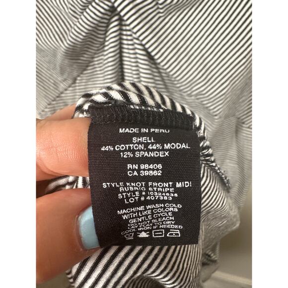 Theory Dress Front Knot Twist Striped Black White Size M Maxi Sleeveless Stretch - Picture 8 of 8